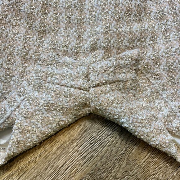 Express Shorts Women's 2 Tweed High Waist Metallic Gold Cream Disco Shimmer - Picture 2 of 10